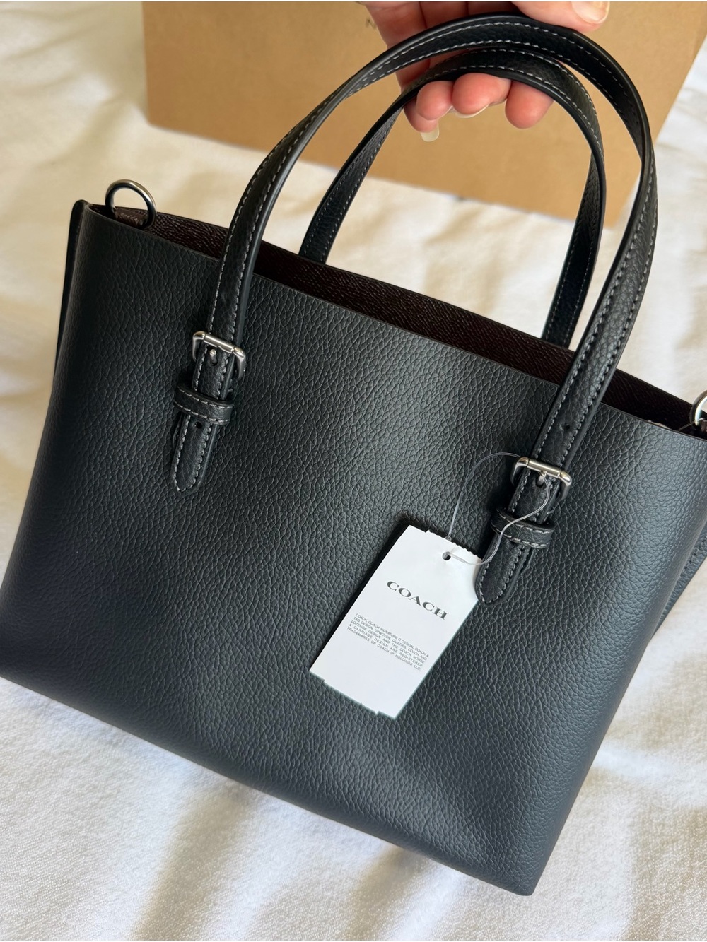 NWT Coach Mollie Tote 25 Black Metallic Logo Bundle w/ Strap and charm - Picture 2 of 14